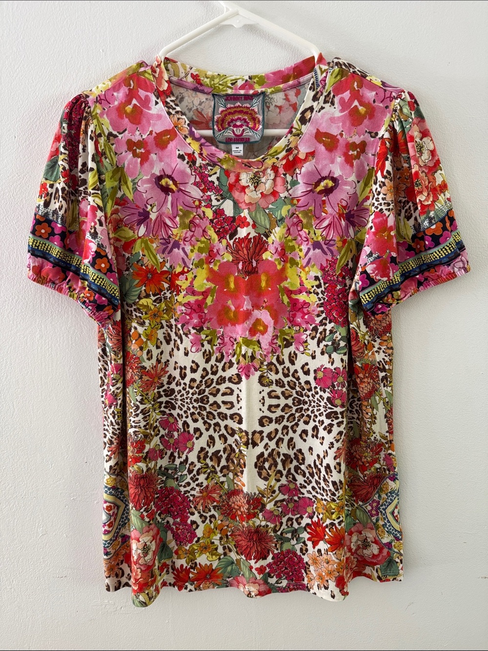 Johnny Was Wild Garden Puff Floral Top Sz M
